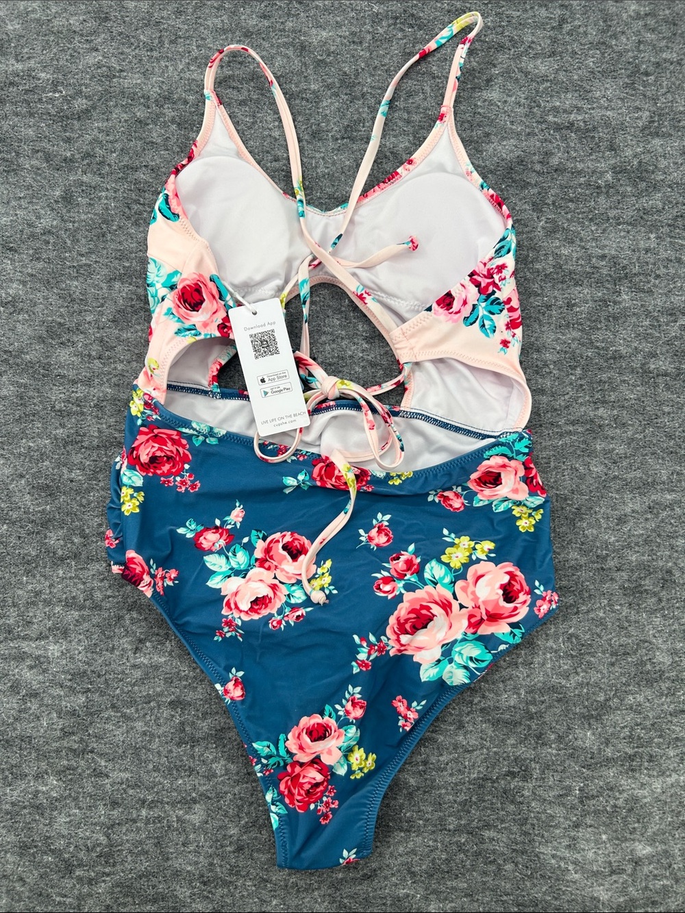 Cupshe Women’s Floral One-Piece Swimsuit - Pink & Blue Size Large - Picture 4 of 10